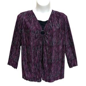 Studio 1940  Blouse Top Womens Size 18/20 Purple Black Layered Look Stretchy